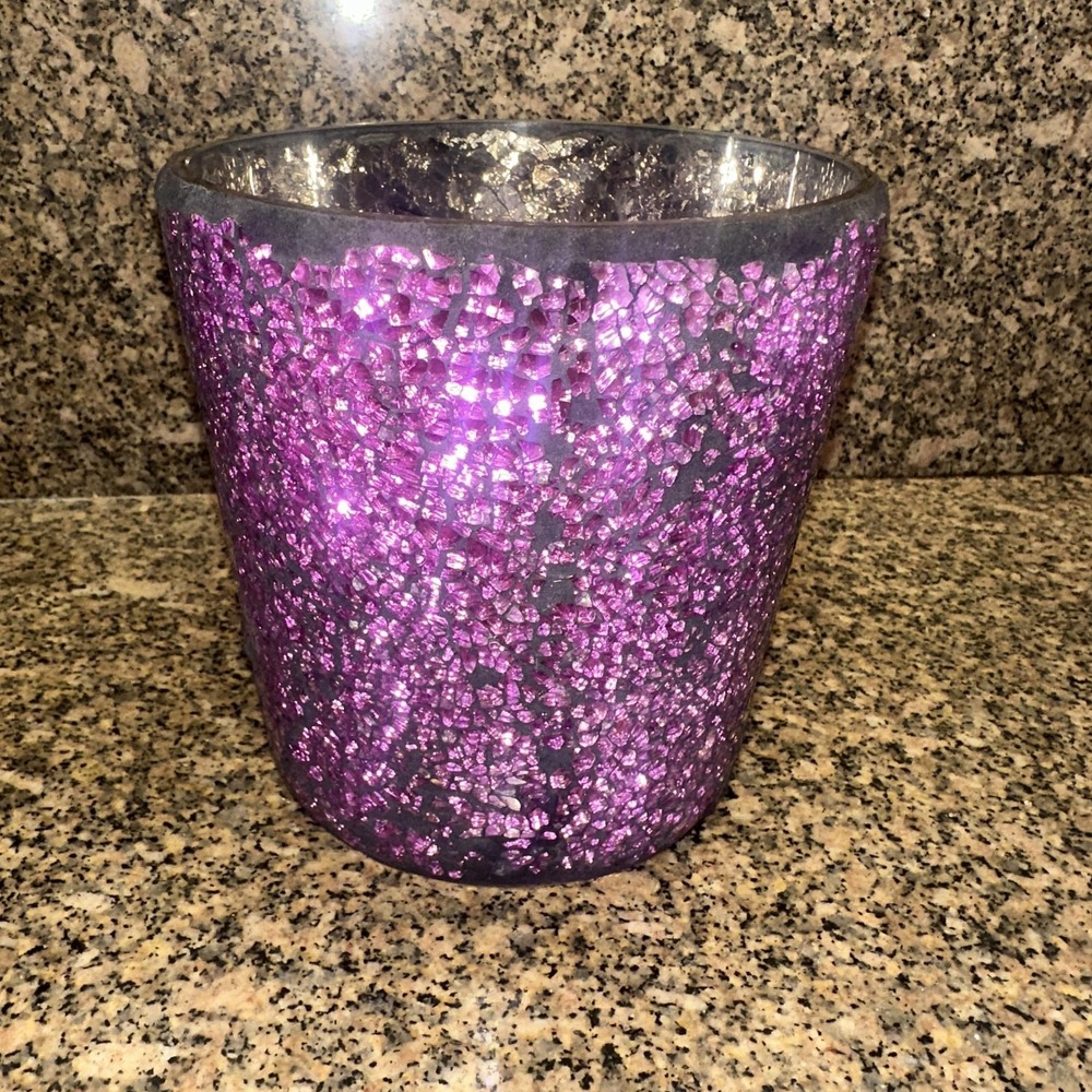 Purple Mosaic Glass Vase Textured Round Tumbler Style Contemporary Home Decor